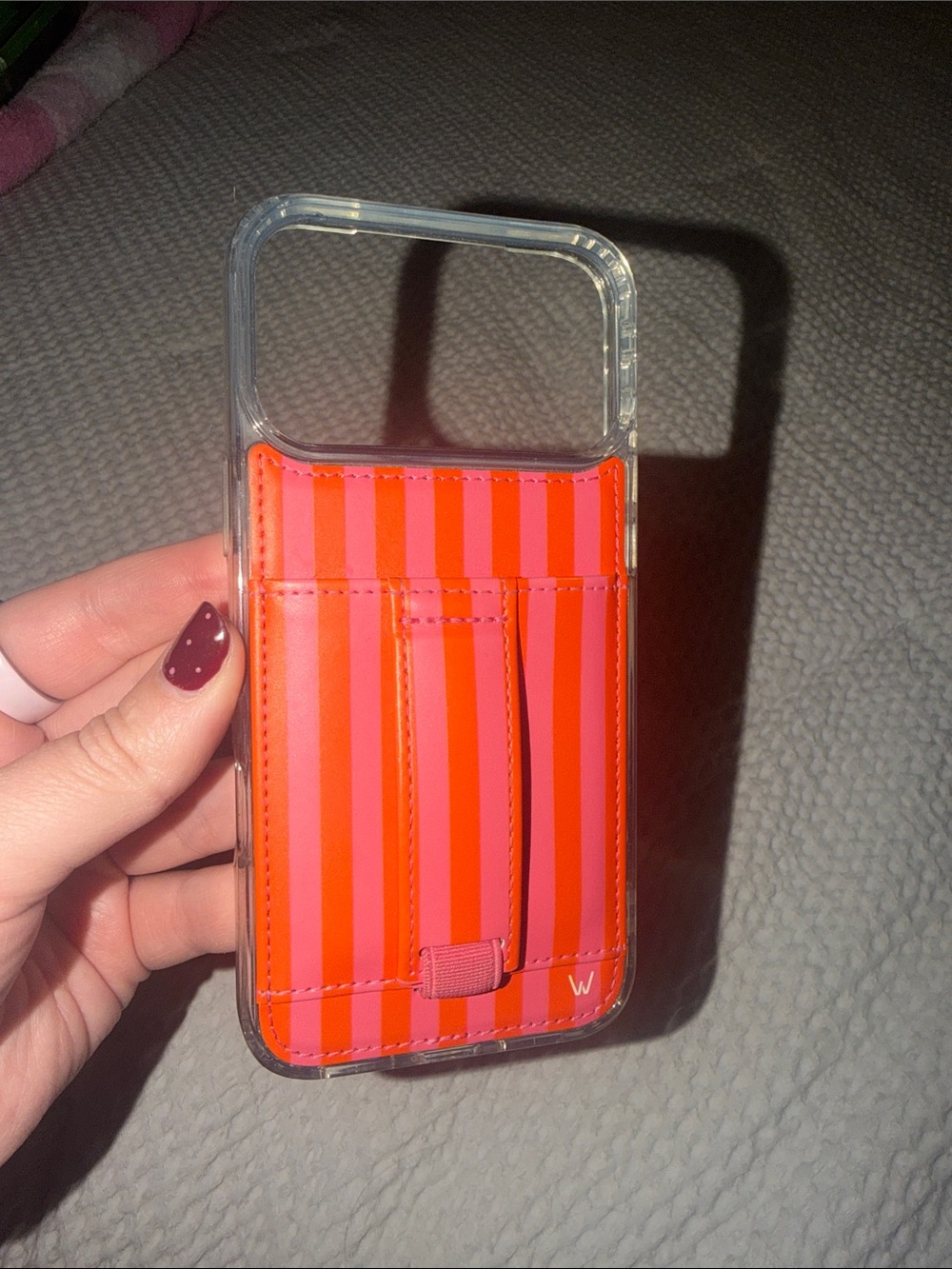 Striped Card Pocket Phone Case in Pink & Orange by W